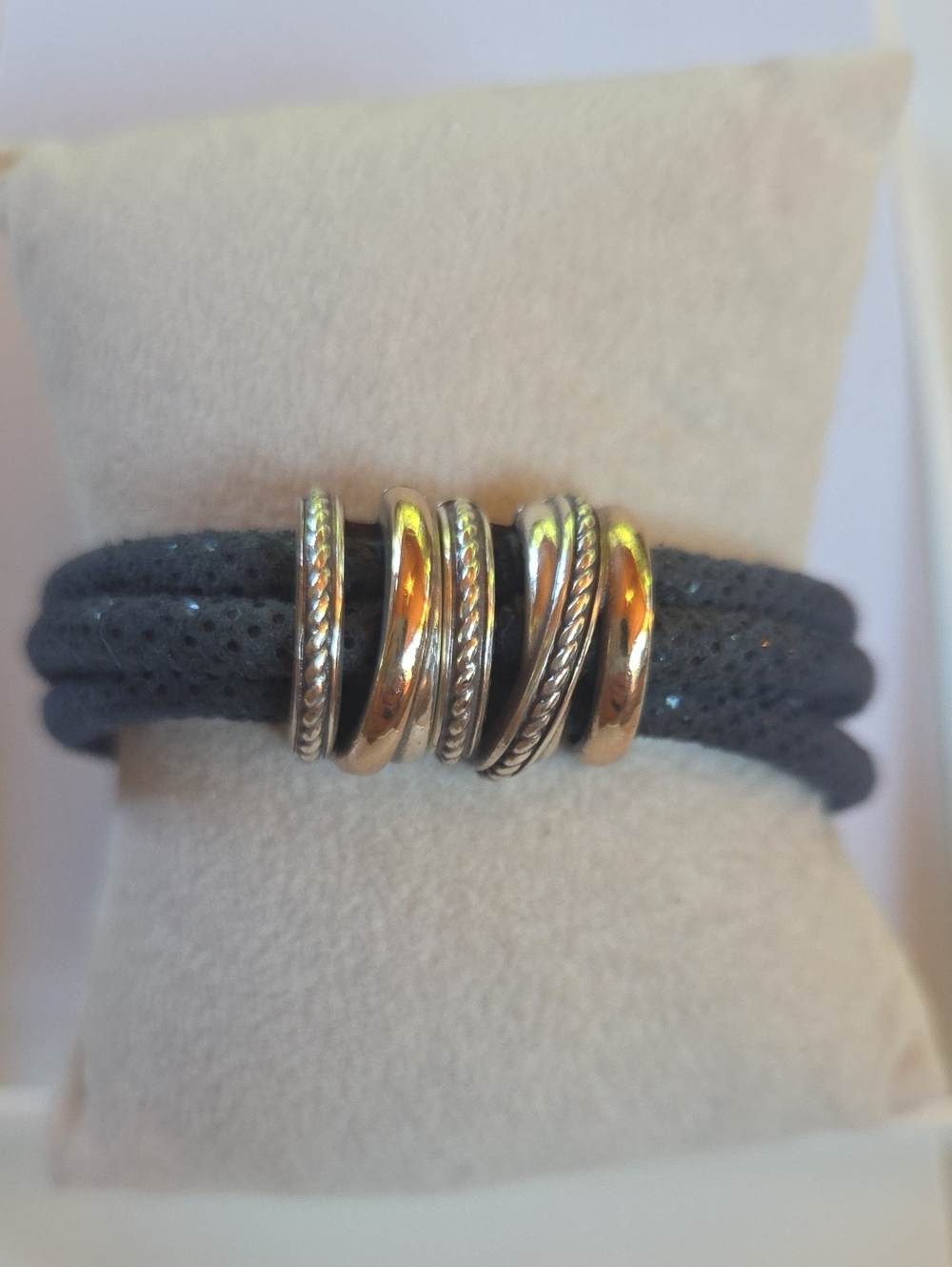 Brighton Sapphire Cord Bracelet w/ Silver Gold Accent Rings